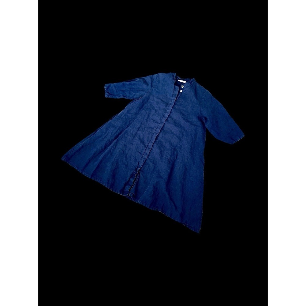 Bryn Walker Womens XS Navy Blue Long Sleeves Linen Shirt Dress‎